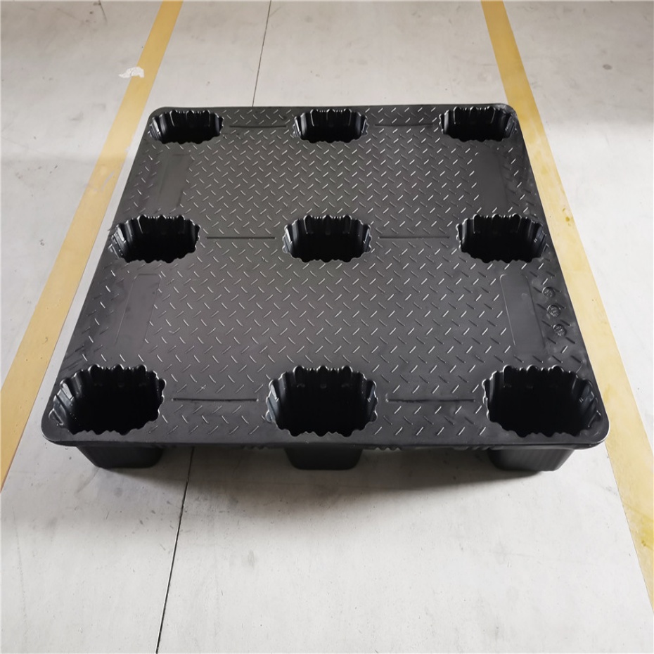 全运  畅销黑色九脚实心单面工业仓库物流塑料托盘 WCTP111114